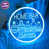 Home bar Circle Frame Neon Sign Blue